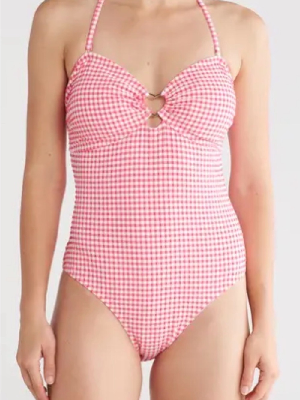 {NWT} Betsey Johnson Pink Girl Diva Gingham Halter Swimsuit M